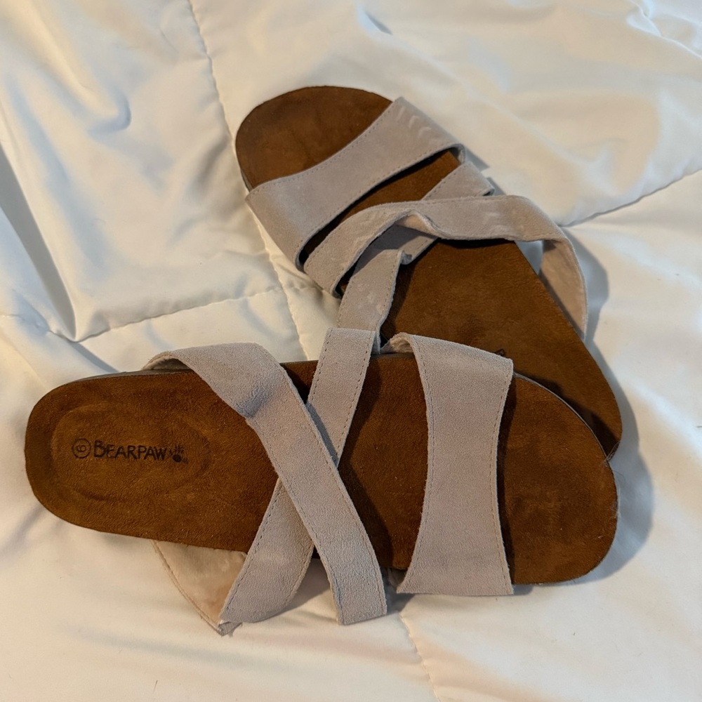 BearPaw Women's Sandals with Cream Straps and Brown Footbed